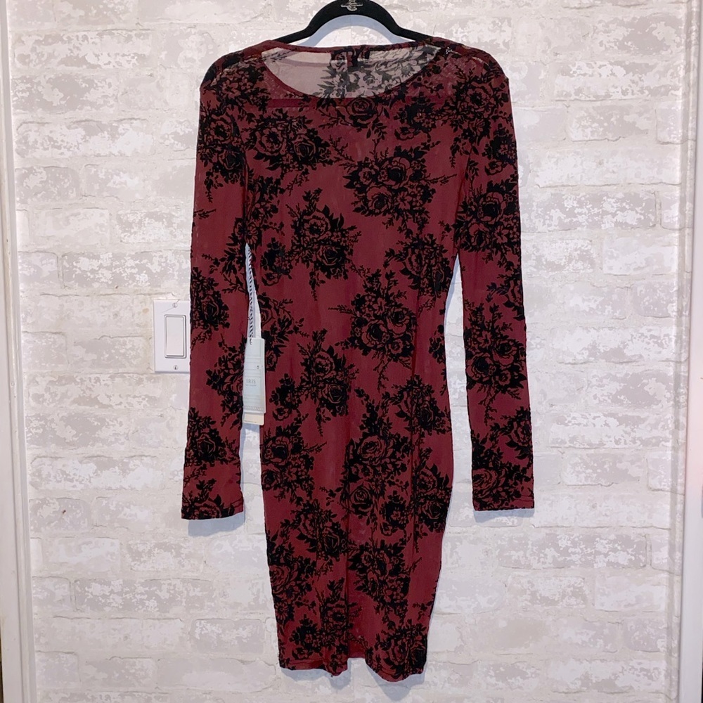 Red floral MESH midi dress